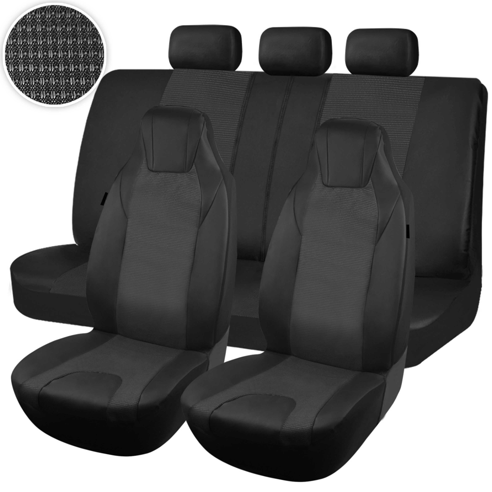 AUTOKING ハイバックカーシートカバーユニバーサルサイズほとんどの車 SUV にフィット Pu レザードットジャカード生地シートカバー