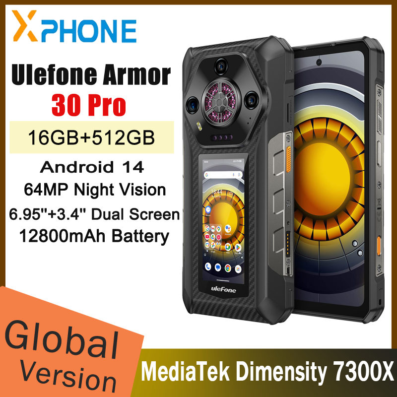 Ulefone Armor 30 Pro 5G 頑丈な電話 Android 14 スマートフォン 6.9 "デュアルスクリーン 16GB 512GB MediaTek 寸法 7300X 12800mAh 64MP