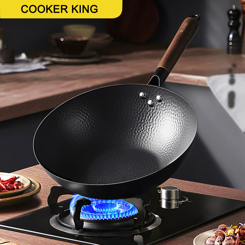 COOKER KING 鉄鍋昔ながらのコーティングされていないフライパン家庭用ノンスティック中華鍋ガス電磁調理器ユニバーサルキッチン調理器具