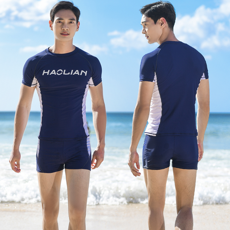 半袖水着マンシャツショーツ水着ハイウエストセーリング服ドライスーツプラスサイズ水着ラッシュガード韓国