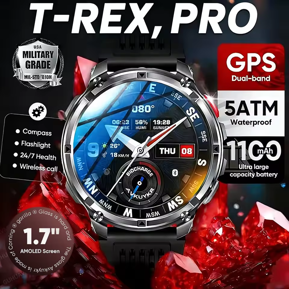 2026 新しい T-Rex3 プロ 1100mAh バッテリースマートウォッチ GPS パス 5ATM 防水スポーツラントラッカー屋外コンパス軍事スマートウォッチ