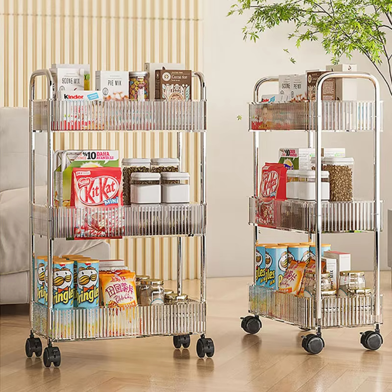 ホイール付き移動棚 多層収納ラック ホームトロリー スナック用 化粧品雑貨オーガナイザー 2/3/4段ローリングカート