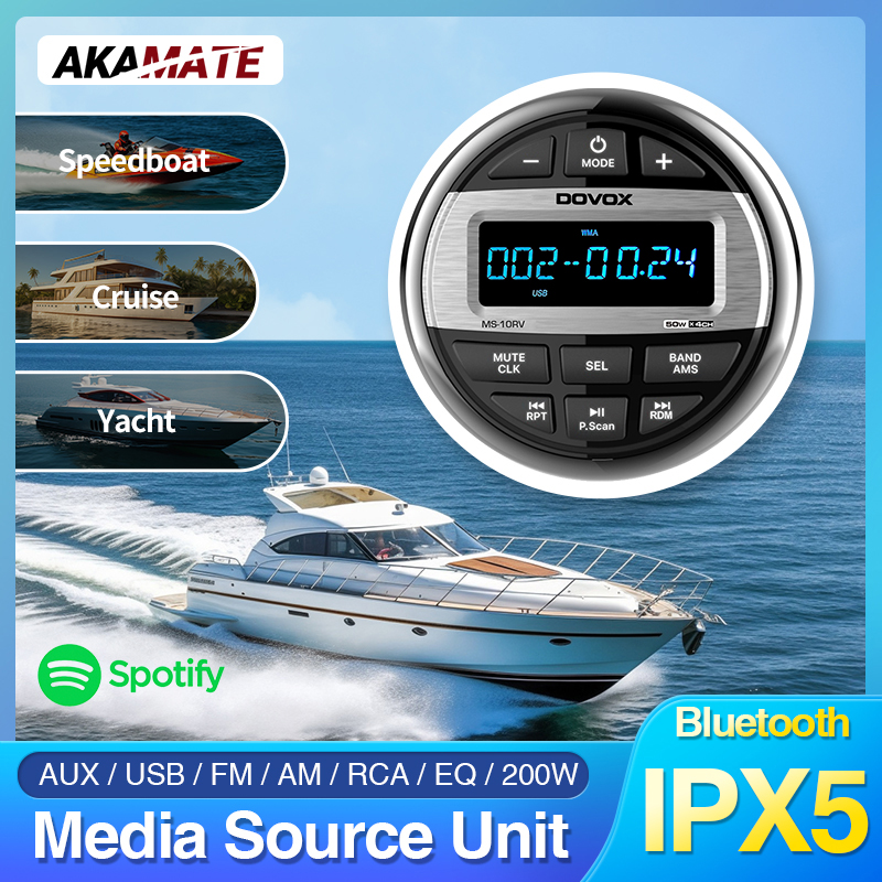 AKAMATE ボートメディア MP3 プレーヤーマリンステレオ防水 Bluetooth オーディオラジオ FM AM レシーバー UTV ATV SPA RZR 用