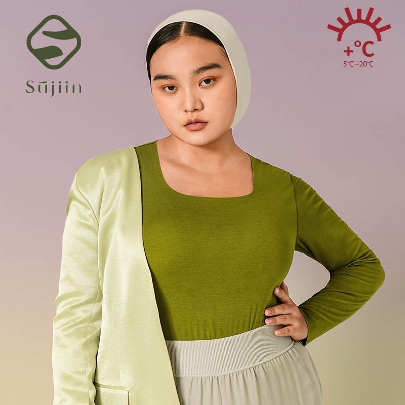 SUJIIN プラスサイズの熱下着トップス女性 2025 秋冬長袖スクエアネックオーバーサイズ Tシャツトップ女性 WC024A