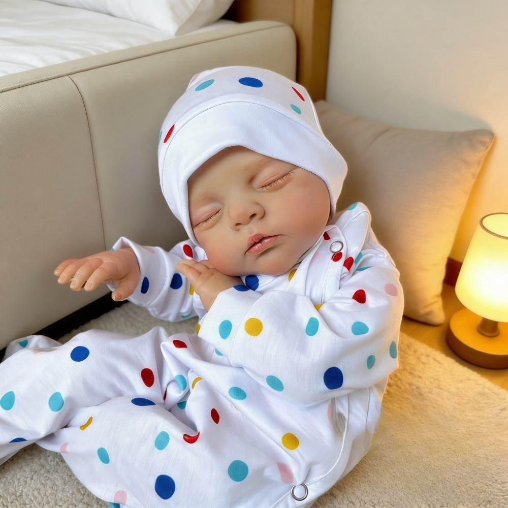 BZDOLL 48CM 睡眠リボーンドール、3D スキン、ビニール手足布ボディ、緑の花柄ドレス