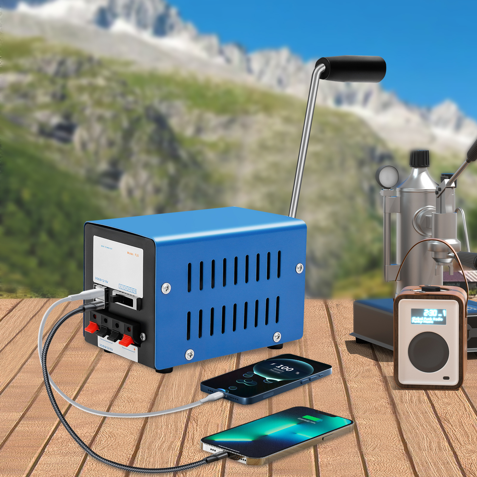 20 ワット手動ハンドクランク発電機ポータブル緊急 USB 充電発電機 F20 旅行キャンプ用