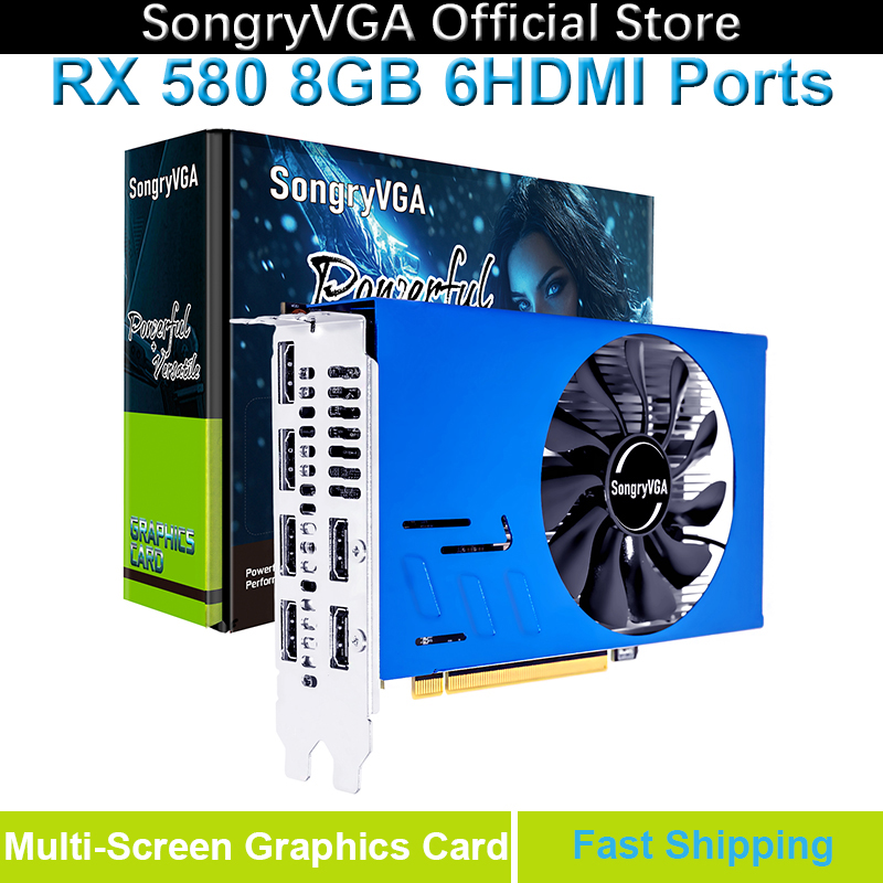 SongryVGA RX 580 4/8GB マルチスクリーングラフィックカード、GDDR5 6つのHDMI 2.0出力、PCIe 3.0 x16インターフェース、株式取引、ビデオウォール向け