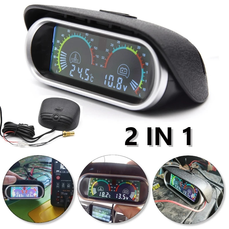 2 in 1 12v/24v LCD 車デジタル水平ゲージ水温計メーター電圧計電圧計温度センサー付き