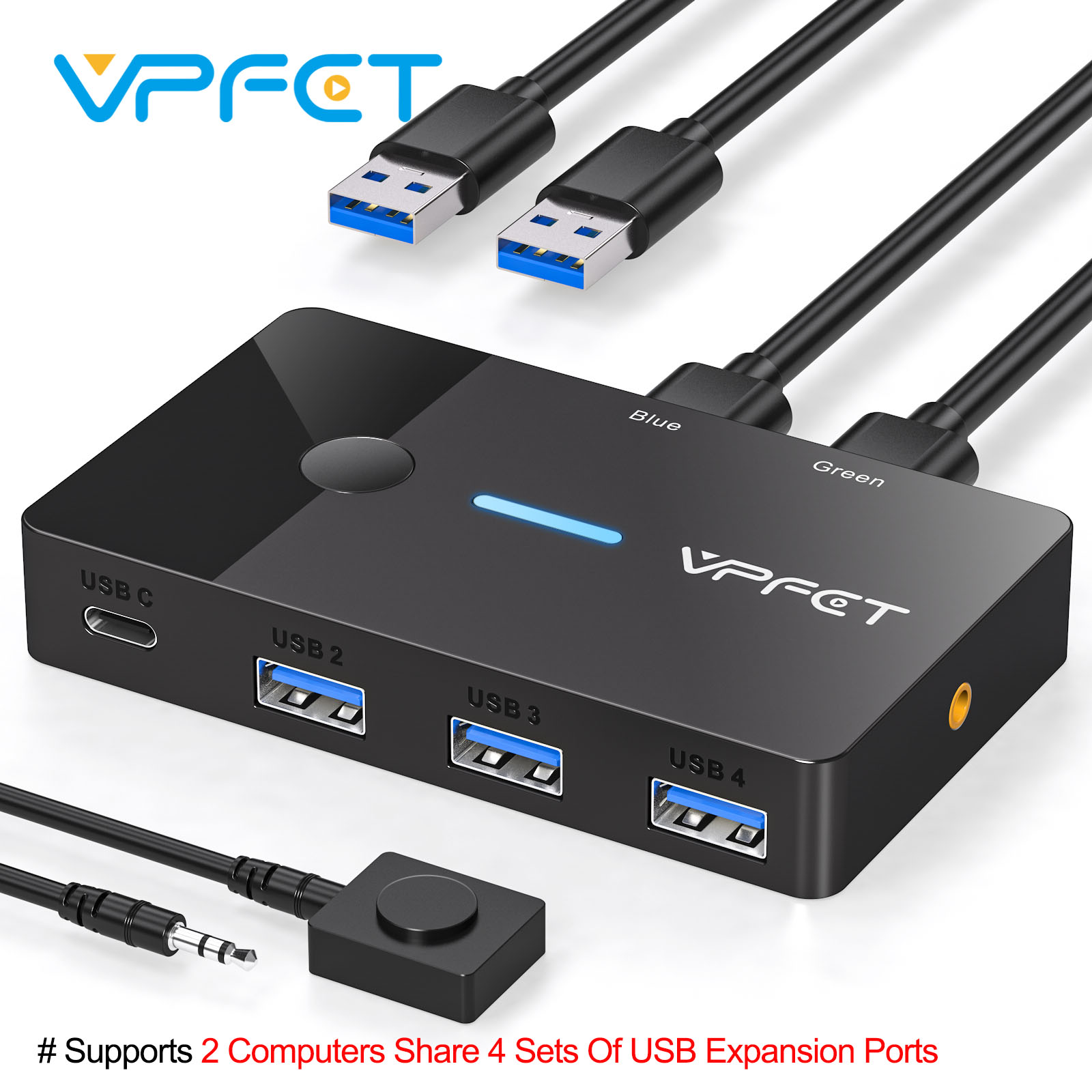USB3.0 スイッチ 2 入力 4 出力 KVM スイッチ コンピュータ ラップトップ ホスト USB3.0 から Type-C デバイスへの共有 マウスの共有 キーボードおよびプリンタ VPFET