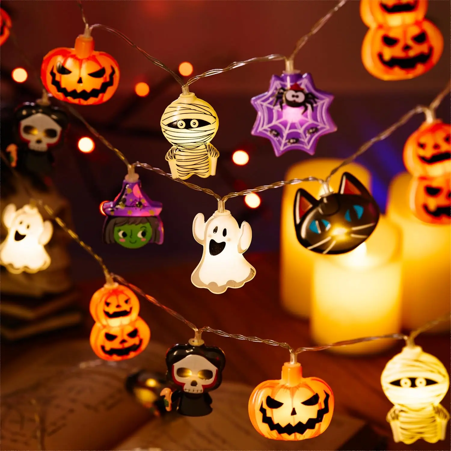 1PC 10/20 LED ハロウィンバッテリーボックスストリングライト、バッテリーなしかわいい形状ライト 2025 ホーム屋内ガーデンホリデーパーティーの装飾