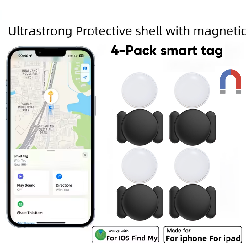 4 パック IOS GPS スマートタグ Apple Find My Tracker キット用 強力な磁気吸引シリコンシェル付き スケートボードカー用紛失防止