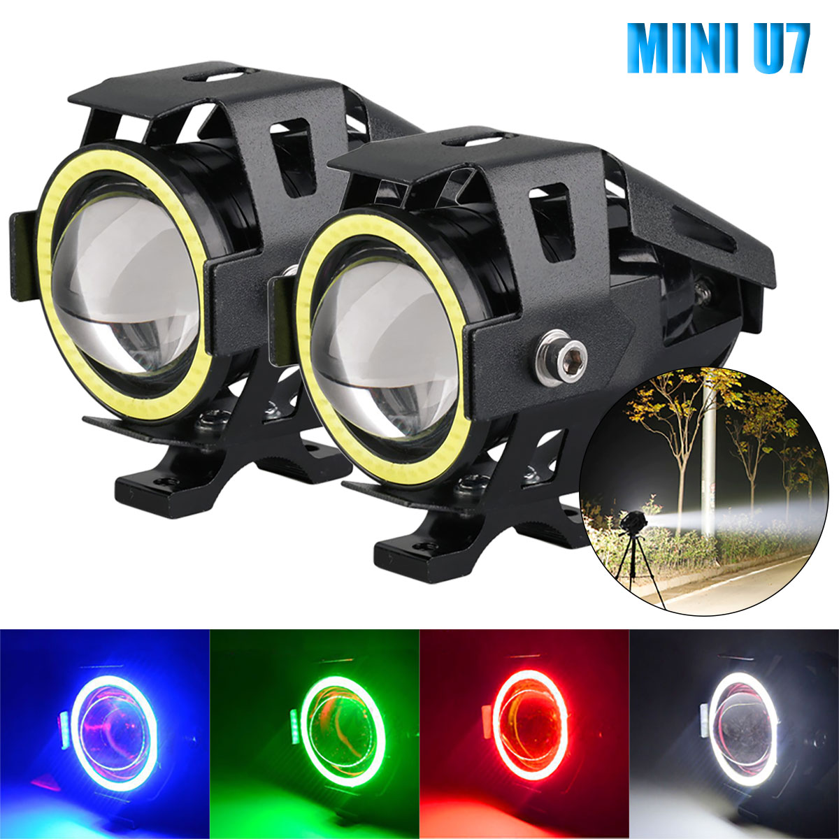 2 × LED エンジェルアイミニオートバイヘッドライト補助ドライビングランプ LED 懐中電灯バイクフロントスポットライト ATV スクーターアクセサリー