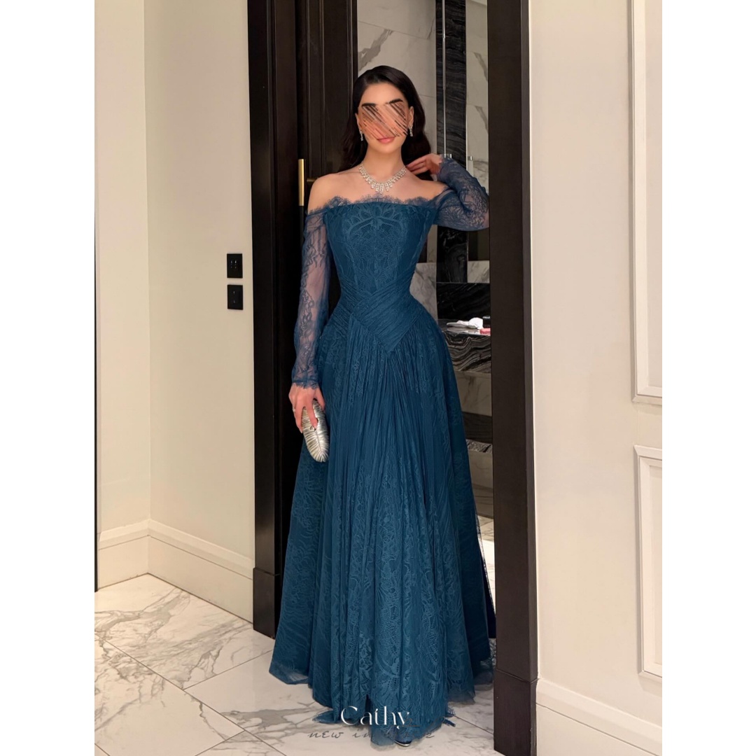 Cathy カスタマイズ ネイビーブルー 恋人ネック 取り外し可能なケープ プロムドレス スパンコール Aライン Vestidos de noche マキシレングス フォーマル 2026