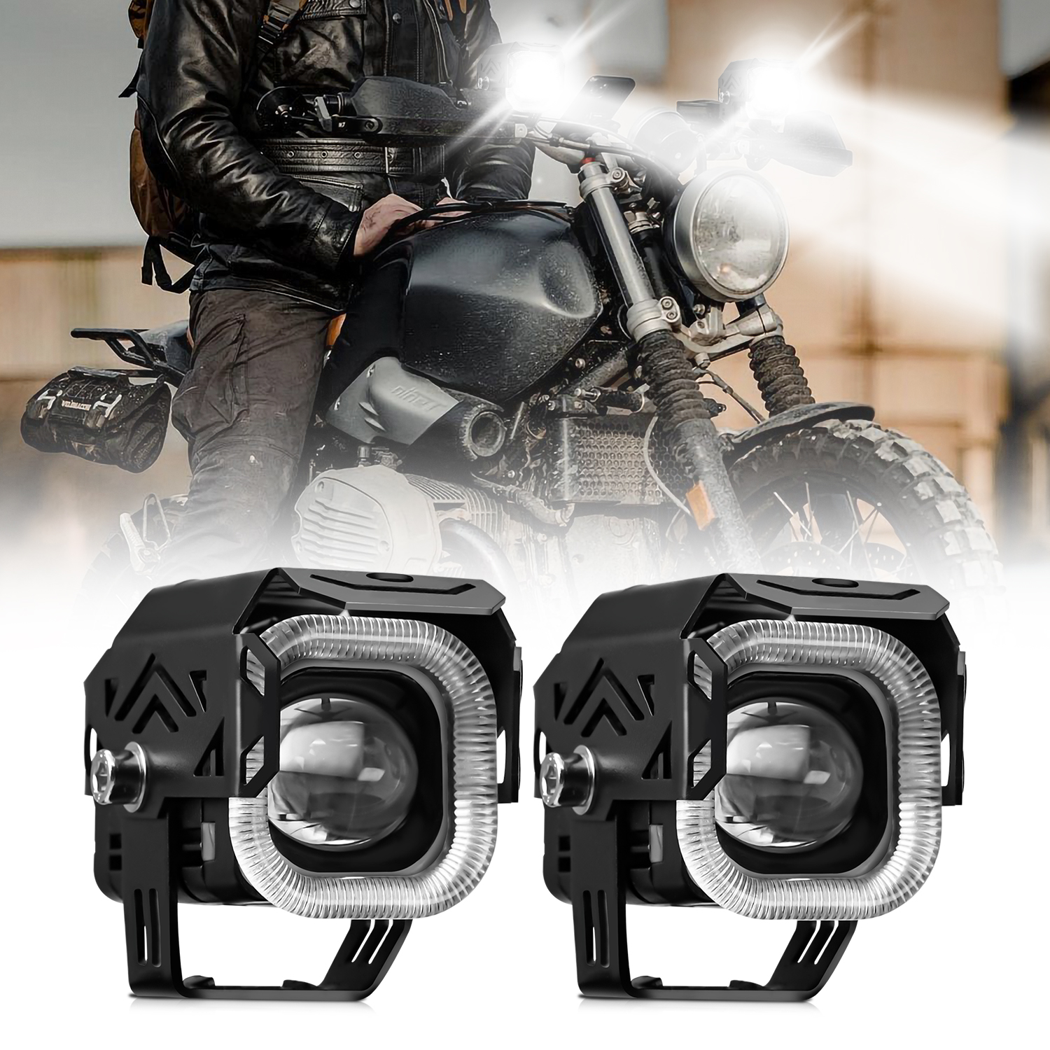 2 個エンジェルアイ LED フォグランプスクエアスクエアスポットライトオートバイトラクター SUV ATV LED ヘッドライト 12-24V デイタイムランニングライト