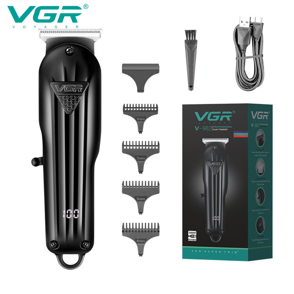 VGR ヘアトリマープロフェッショナルバリカン電動 T ブレードヘアカット機 0 ミリメートル LED ディスプレイ理容トリマー男性用 V-982
