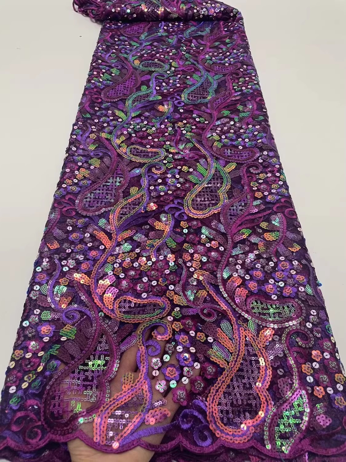 1 ヤード絶妙なクラウド花スパンコール刺繍テラ高級ガーゼ生地 DIY ウェディングドレスチャイナ生地縫製用