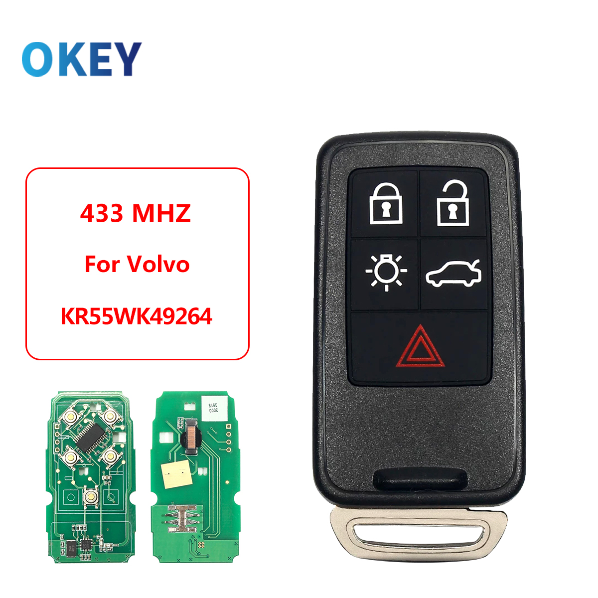 Okey リモート車のキー 433MHZ ボルボ S60 S80 V40 V60 V70 XC60 XC70 2007-2016 FCCID: KR55WK49264 スマートキー