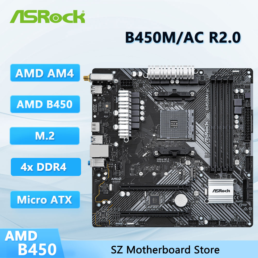 ASRock B450 B450M マザーボード B450M/ac R2.0 マザーボード AM4 DDR4 128 ギガバイト Ryzen 5 5600 5600G R7 5700 5600 5700 5800 CPU
