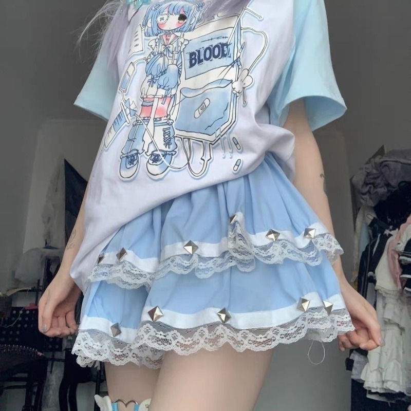 日本のレトロなサブカルチャーレースパッチワークケーキスカートロリータデザインハイウエストミニスカート女性原宿ファッションセクシーなスリムスカート