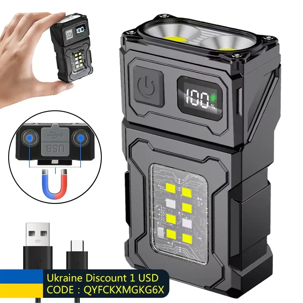 ミニ USB 充電式 LED 懐中電灯ポータブルテールマグネット懐中電灯超高輝度キャンプランタンサイド COB 非常灯
