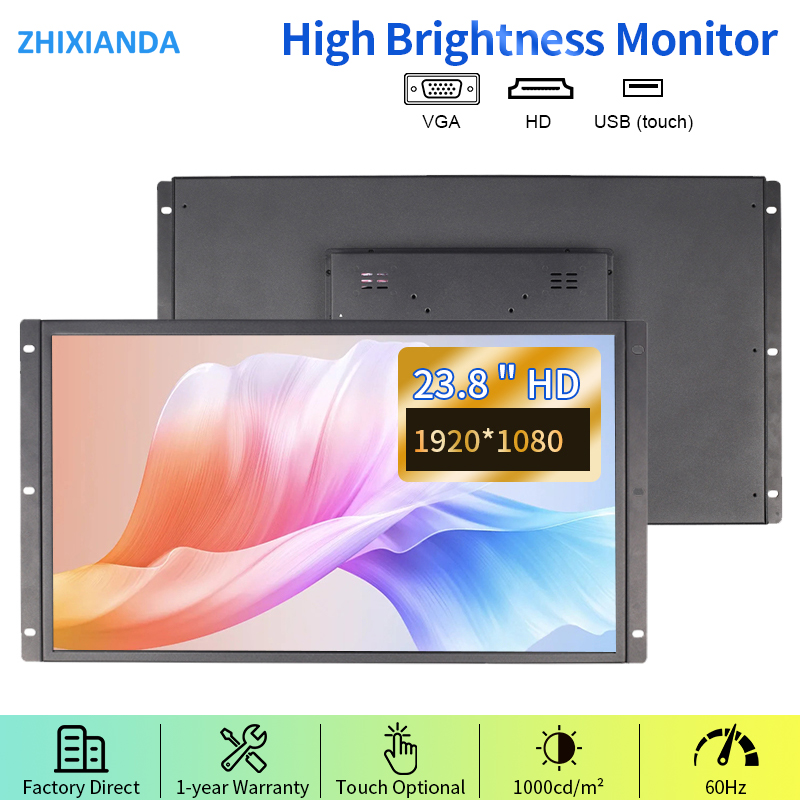 24 インチ高輝度 1000 ニット工業用オープンフレーム容量性タッチモニター 1920x1080 IPS スクリーン壁掛け LCD ディスプレイ