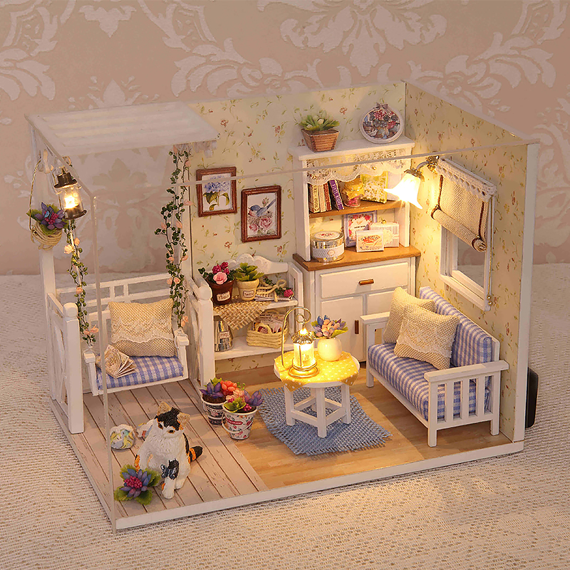 子猫ミニドールハウス 3D パズル組立モデル構築キットクリエイティブルーム寝室の装飾家具木製工芸ギフト