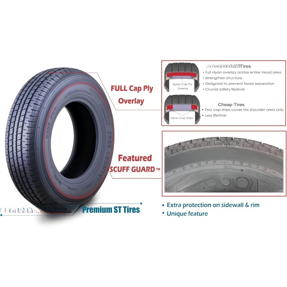 高耐久トレーラー タイヤ 2 本セット ST205 75R15 10 プライ荷重範囲 E ラジアル スチール ベルト付き対称家具 27 x 14 x 27 インチ