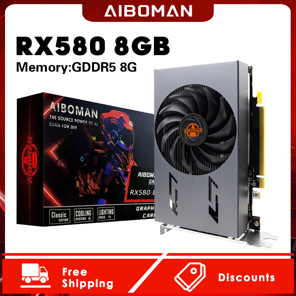AIBOMAN RX580 8G マルチスクリーングラフィックカード 6画面同時表示対応 ゲーム、オフィス、高性能