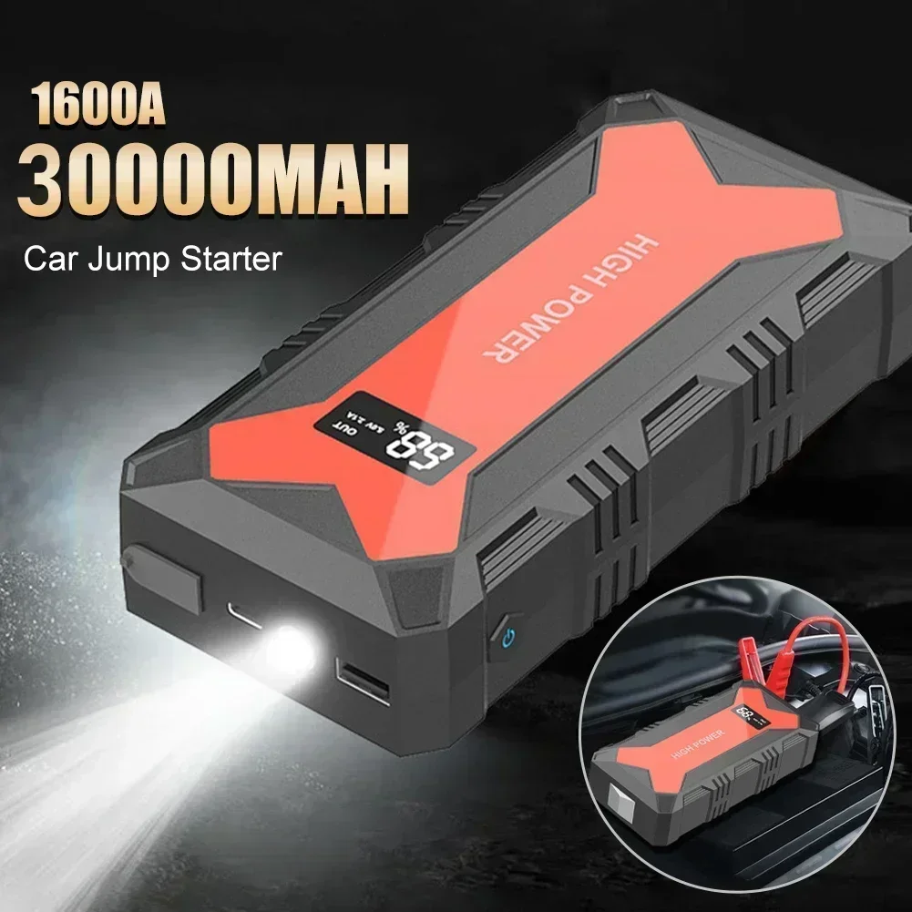 30000mAh 車のバッテリージャンプスターター電源銀行 1600A USB 急速充電器 LED 懐中電灯緊急ブースター車の始動装置