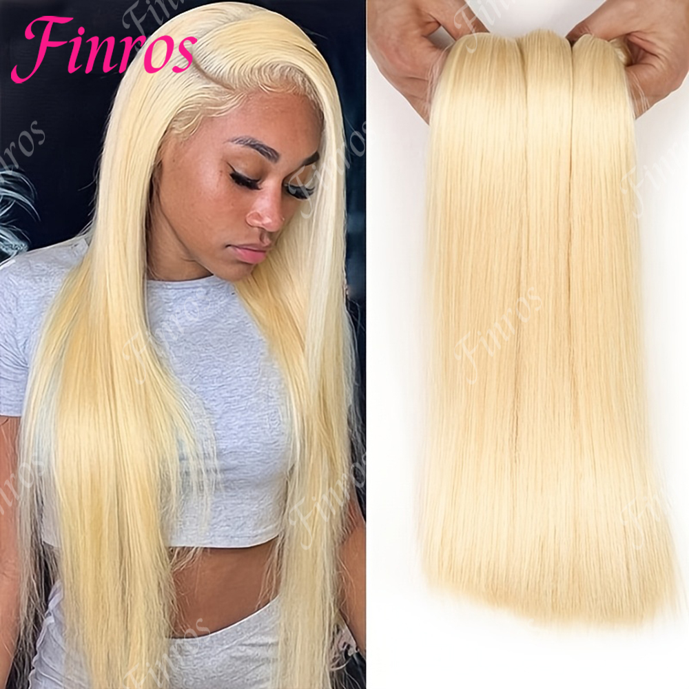 ストレート人毛バンドルレミーヘアエクステンション 1/3/4 個ブロンド色 613 ストレート織りバンドル女性のための 24 26 28 インチ