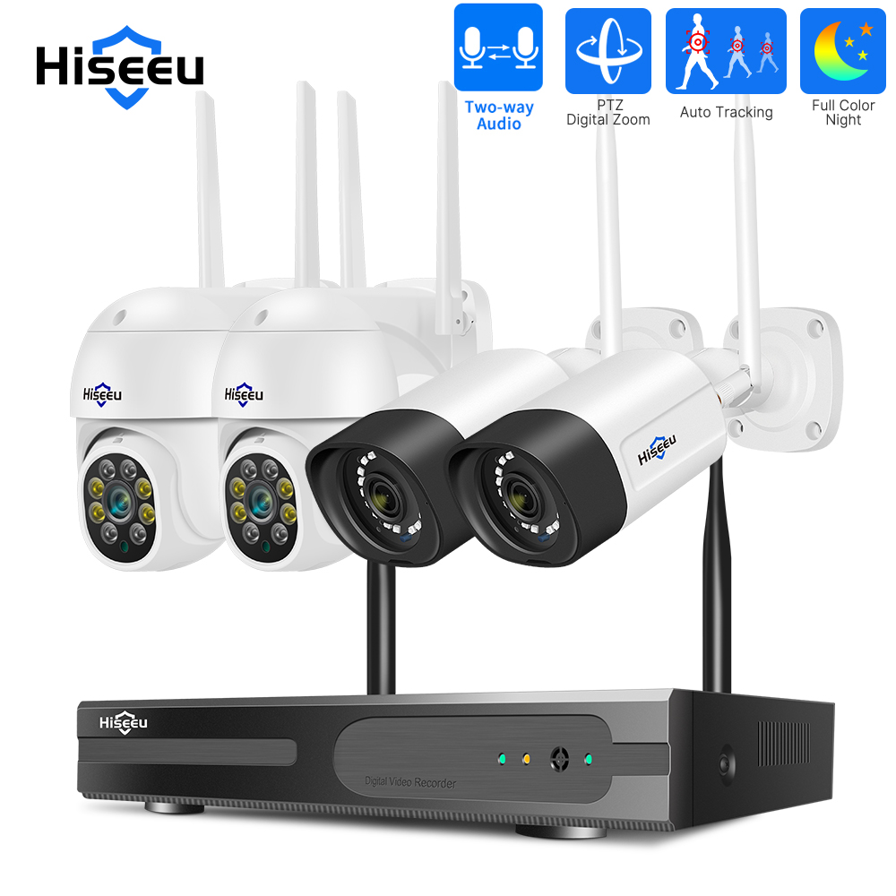 Hiseeu 5MP ワイヤレス WiFi カメラシステム屋外モーション追跡オーディオビデオレコーダー CCTV カメラ 10CH NVR ビデオ監視キット