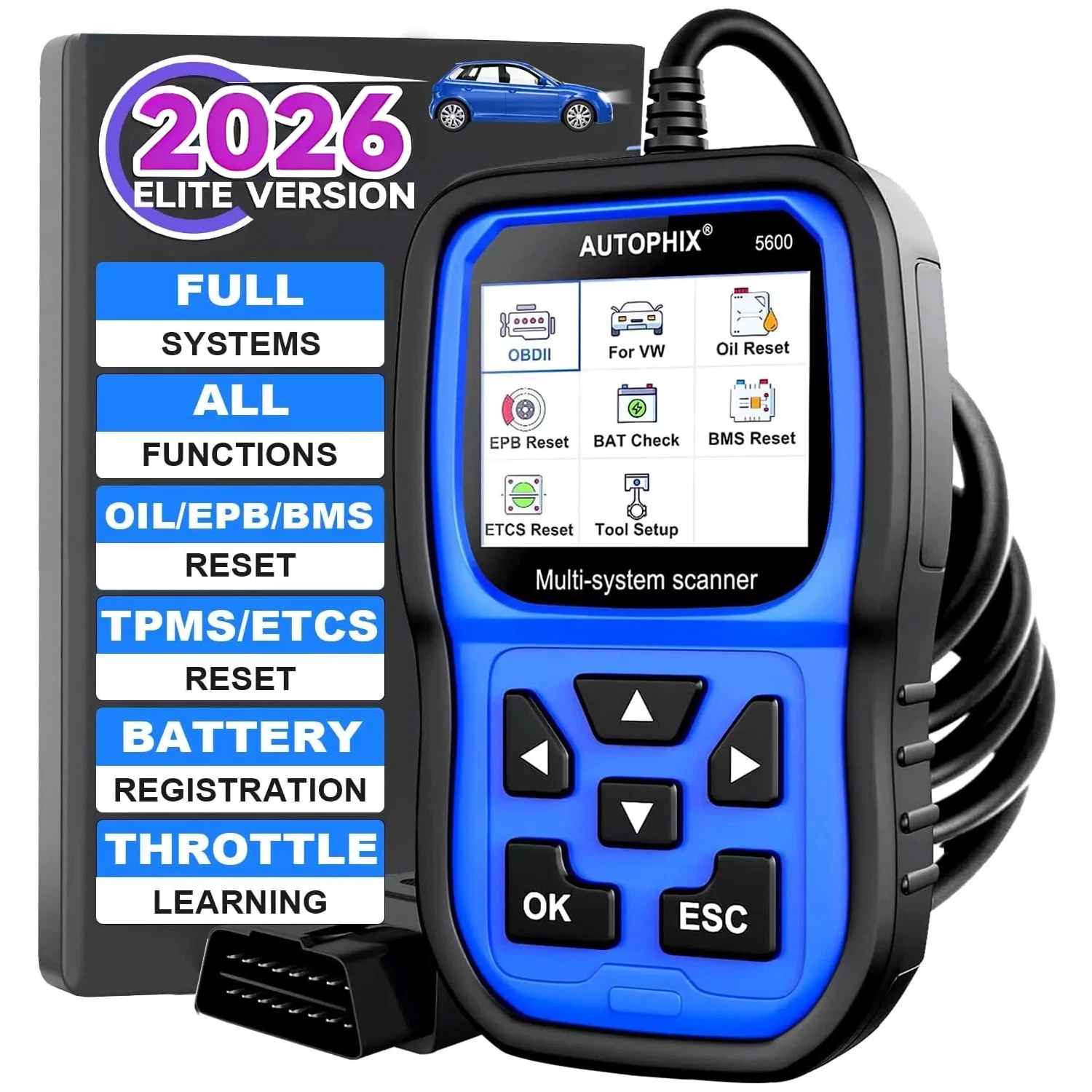 AUTOPHIX フルシステム診断スキャンツール VW OBD2 スキャナーコードリーダーエンジン ABS SRS SAS BMS EPB TPMS オイルリセットバッテリー用