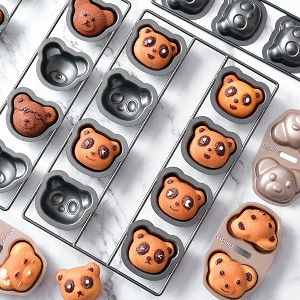 8 Cavity Bear Bakeware Madeleine Baking Pan Cartoon Animal Shape Muffin Cakes Home DIY Baking Mold Carbon Steel Decoration Tool