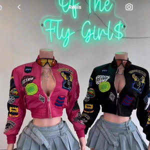 FC1293 欧米発のクロスボーダーInstagramファッションブランド　秋の新作　ショート丈　刺繍装飾付きレディースジャケット・ベースボールジャケット