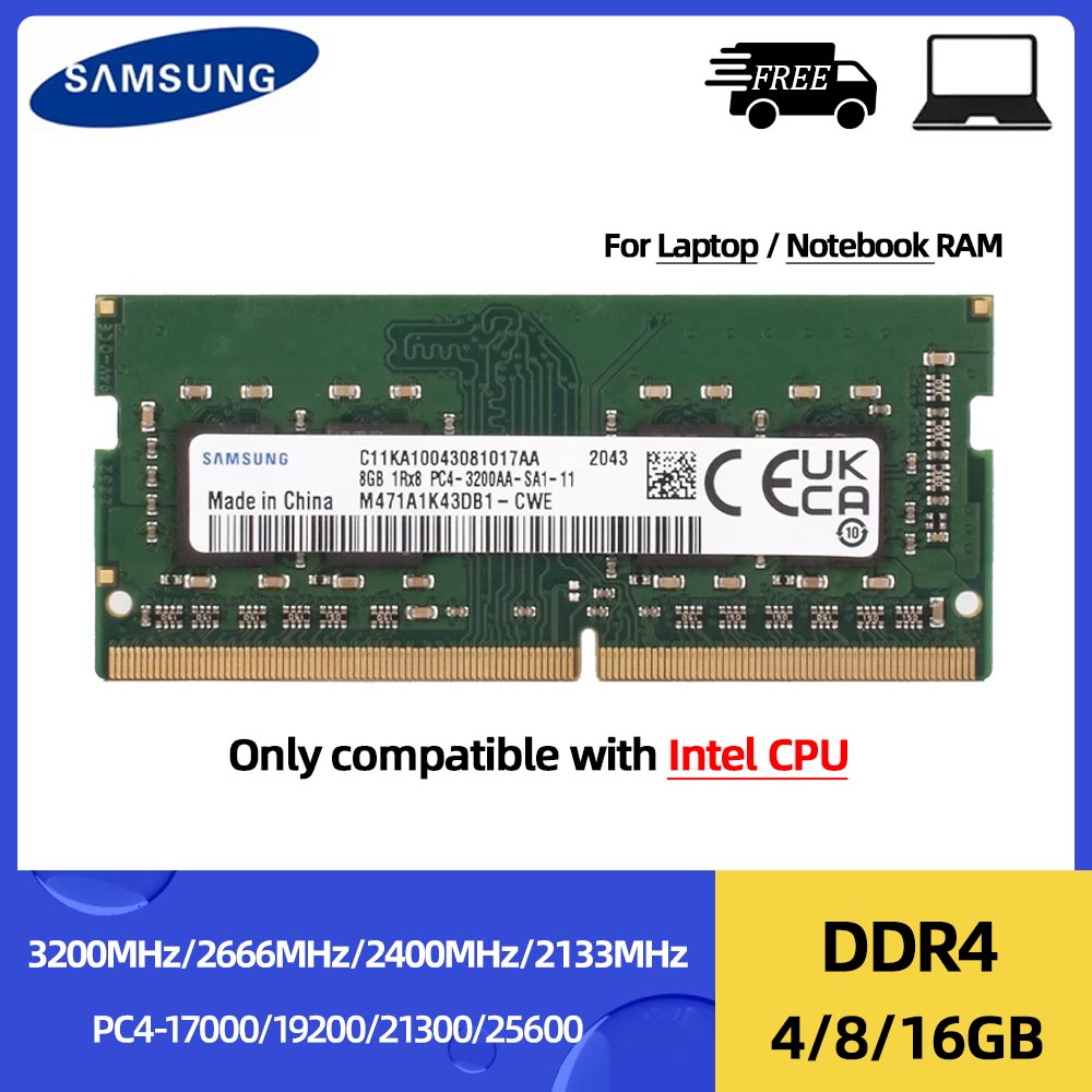 Samsung製メモリ RAM DDR4 4GB 8GB 3200MHz 16GB 2666MHz 2400MHz 2133MHz SODIMM Intel CPU PC4 3200AA 2666V 2400T ノートパソコン用メモリ