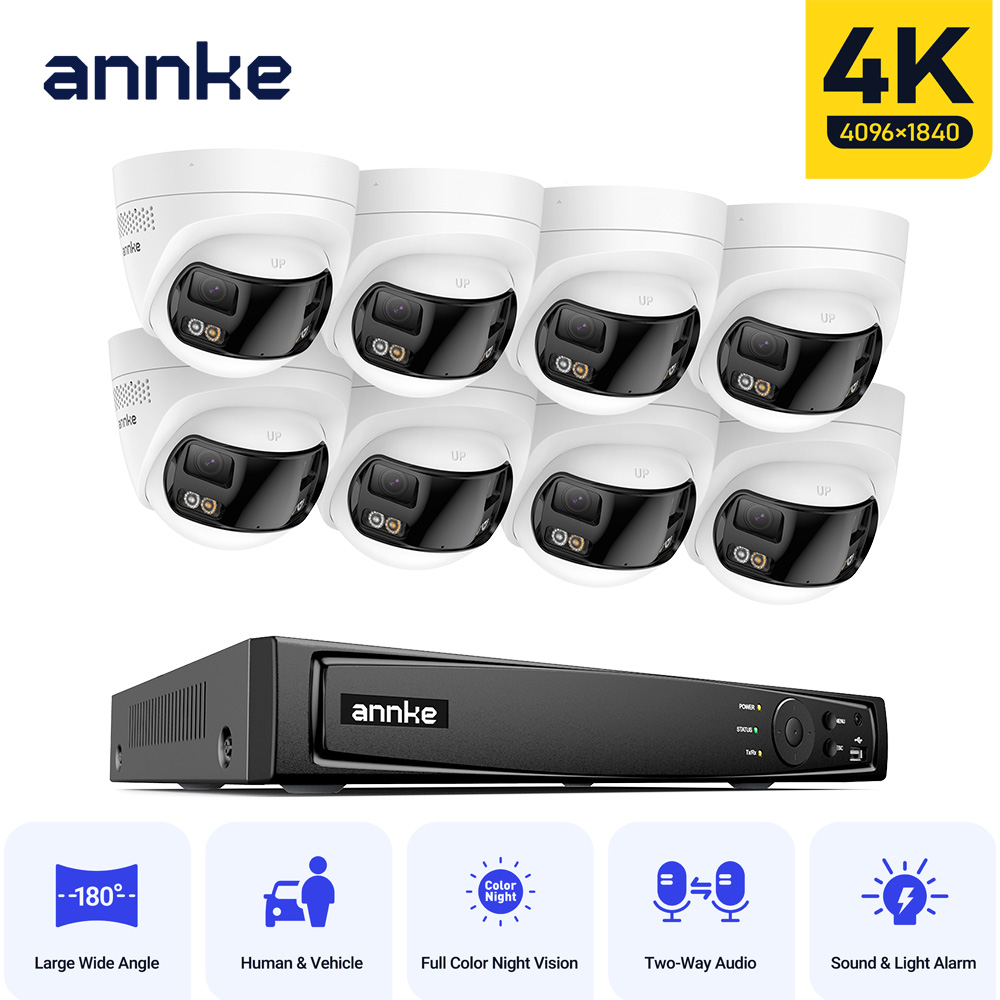 ANNKE 4K 屋外ビデオセキュリティカメラシステム 180° デュアルレンズセキュリティ IP PoE カメラスマート人間車両検出 8MP POE カム