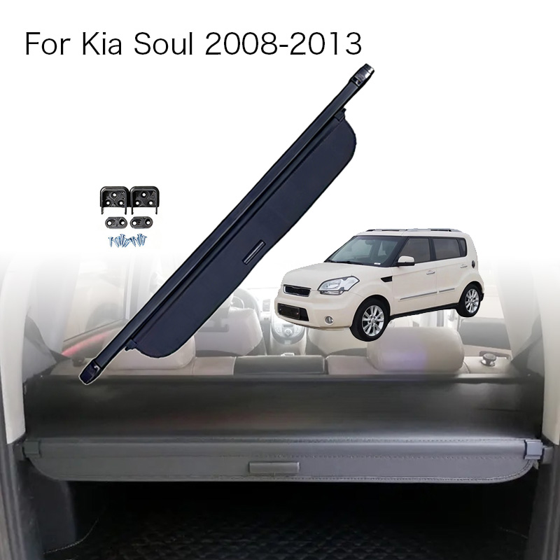 自動トランクカーテンオーガナイザーカバー起亜ソウル 2008-2013 車の貨物カバートランクリアラック荷物収納防水シールド