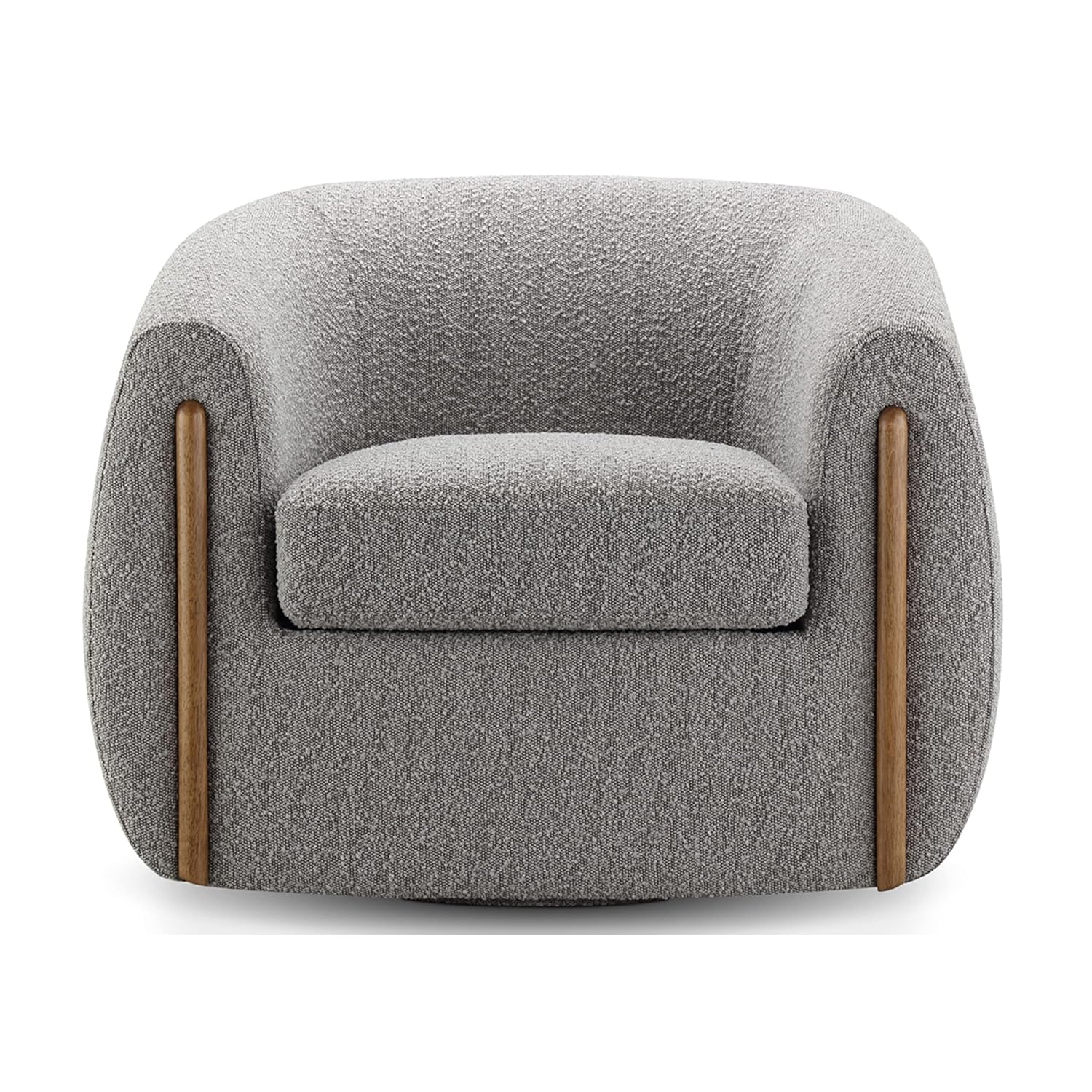 Aspen Bouclé 回転バレルチェア、木製アクセント付き – 360°回転アクセントアームチェア、高密度フォームクッション、カスタマイズ済み