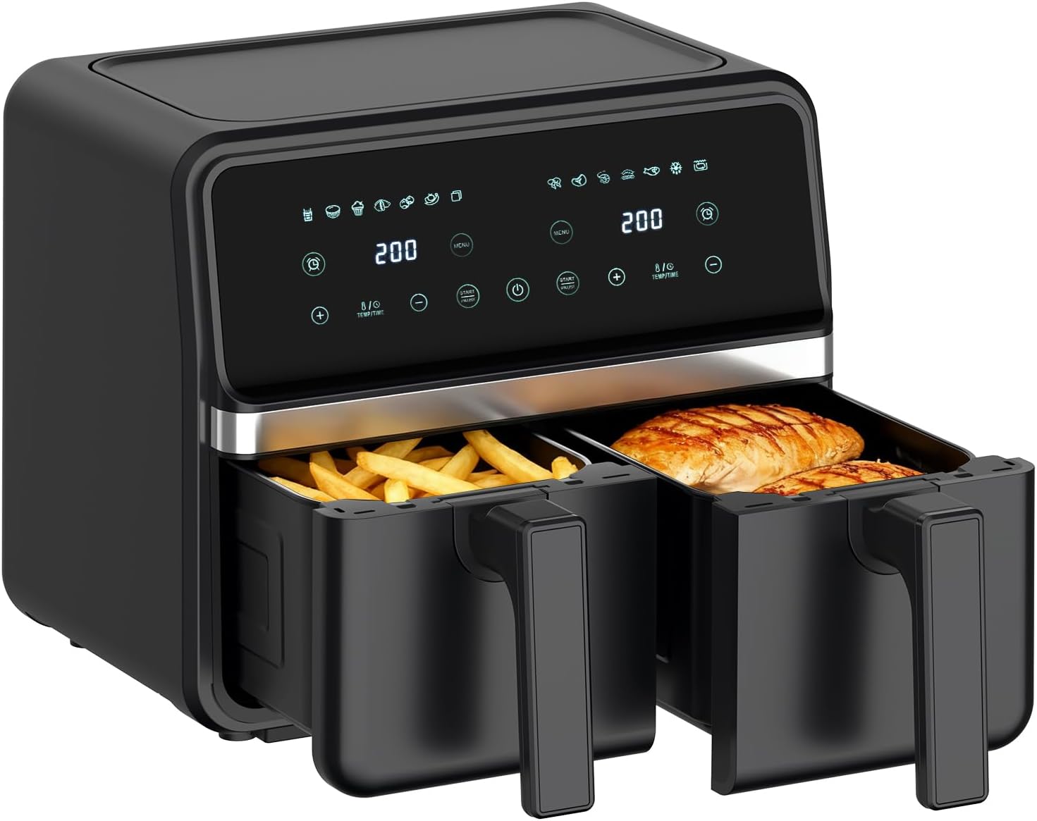 4QT 4QT デュアルバスケットエアフライヤー - デジタルタッチスクリーン、スマート同期仕上げ、自動シャットオフ、2つの独立したノンスティック食器洗い機対応フライ