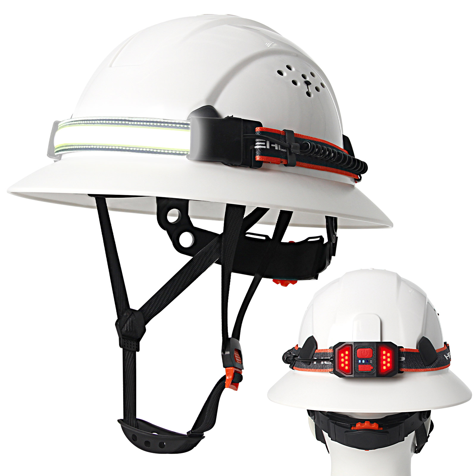 CE 建設フルつば安全ヘルメットヘッドランプ付き軽量通気性作業保護サンシェードハード帽子エンジニア ANSI