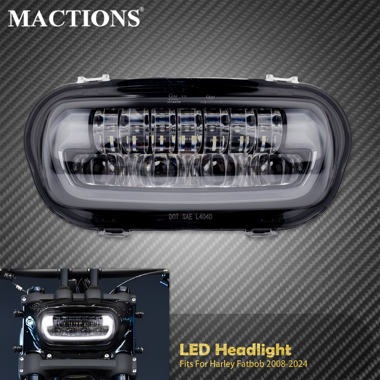 オートバイ LED ヘッドライトフロントランプ取付ブラケット付きハーレーファットボブ 2008-24 ドライビングライトホワイト高低ビームヘッドランプ