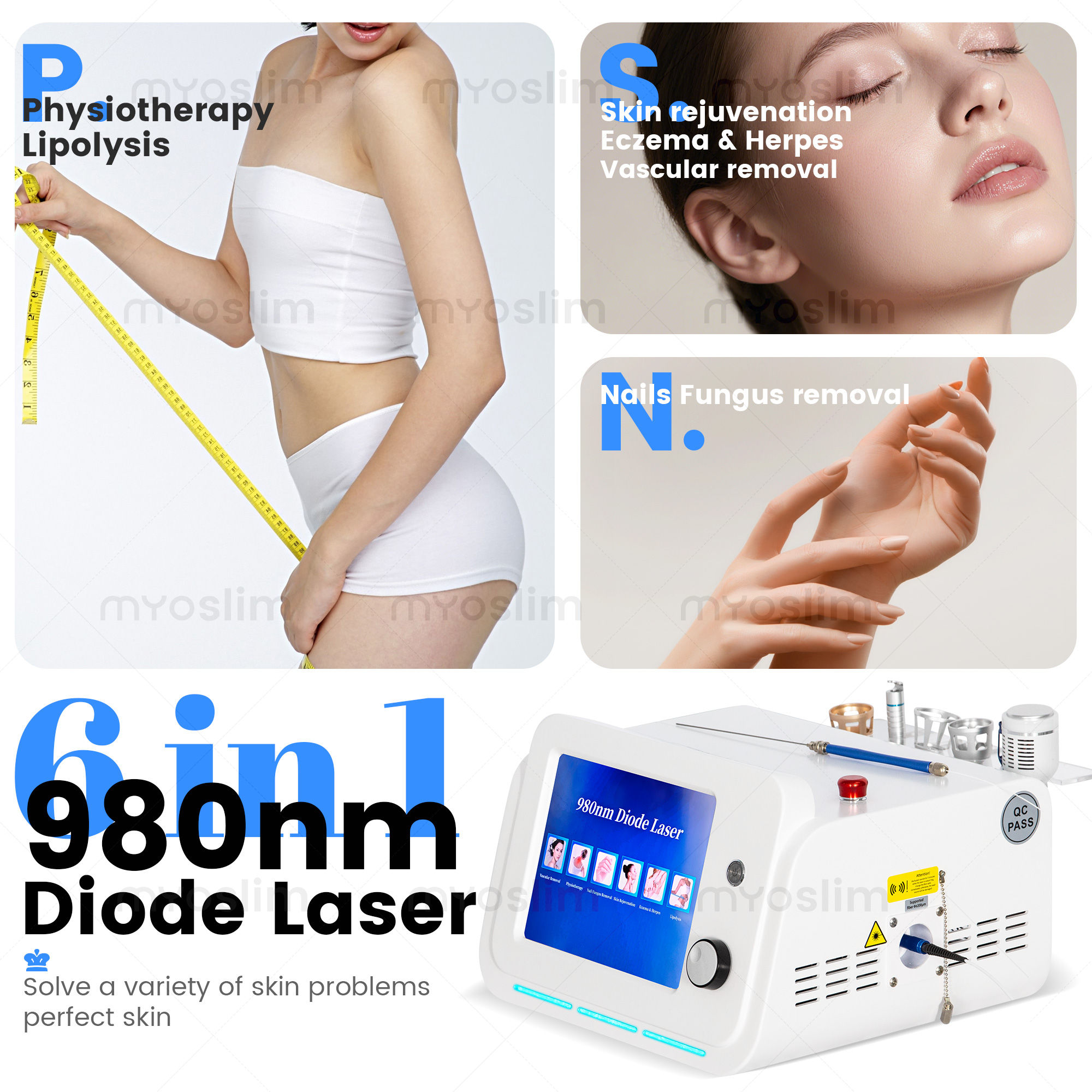 60W 6 in1 980nm Diode Laser Device for Capillary Vein Blurring Fat Balance Foot Skin Softening Beauty Care Equipment