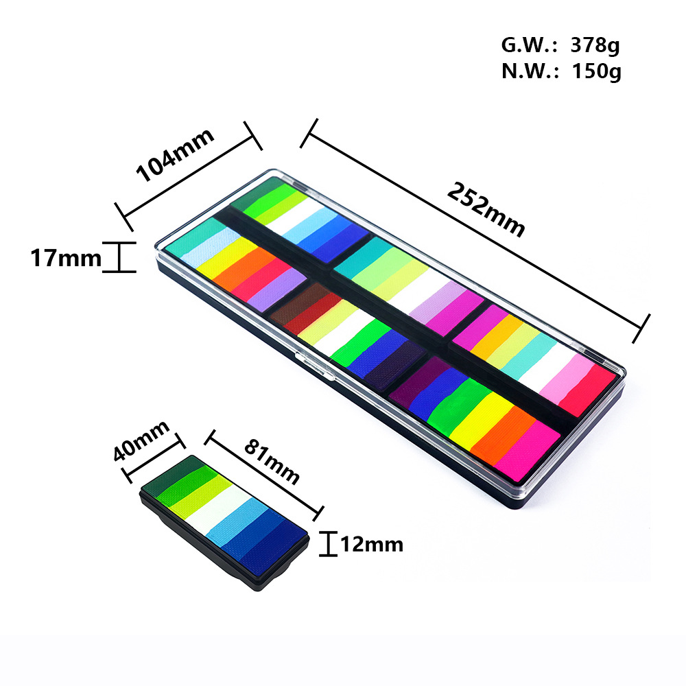 2 in 1 プロフェッショナルフェイスペイント 12 レインボーキット水活性化アイライナーボディアートプレスフェイスペイントパレット