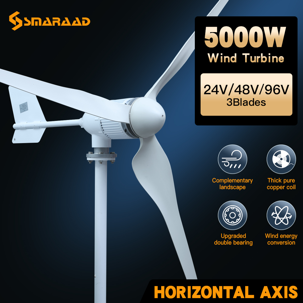 5KW 2KW 水平軸風力タービン 12V 24V 48V 96V 風力発電機 CE 認定フリーエネルギー低速オフグリッド家庭用
