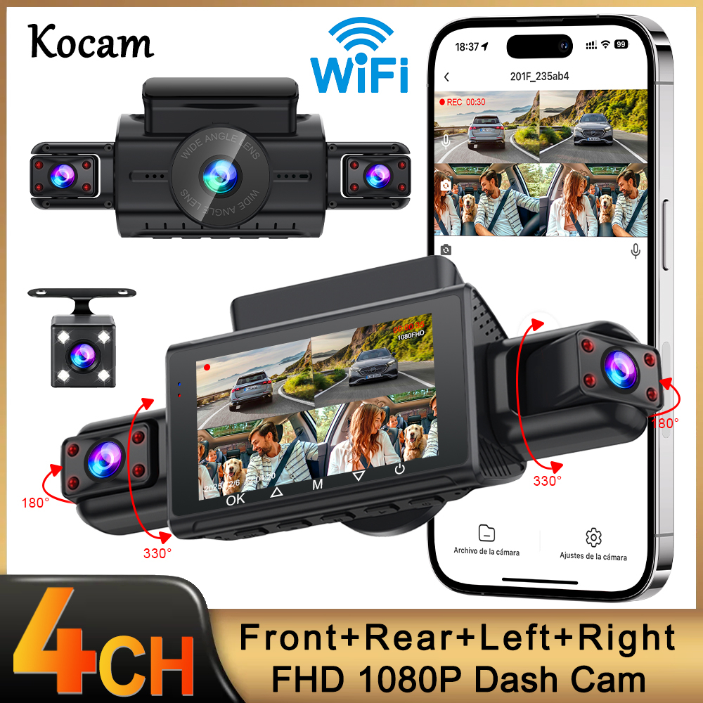 車用ダッシュカム 4 チャンネルブラックボックス WiFi ドライビングカメラ FHD 1080P ナイトビジョンループ録画 24 時間駐車モードカーアクセサリー