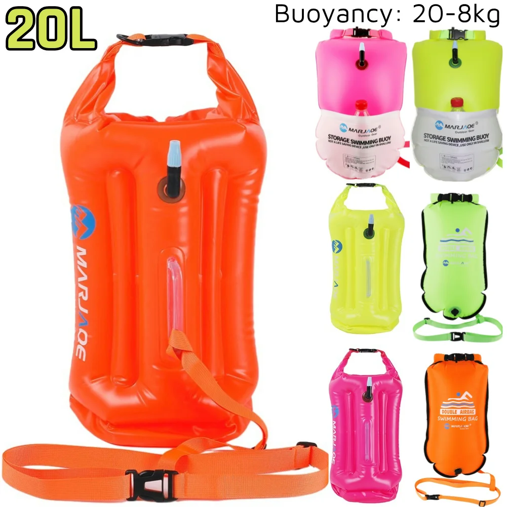 20L Swim Safety Float with Adjustable Waist Belt Air Dry Bag Device Buoy with Storage Room Swim Buoy for Open Water Swimming