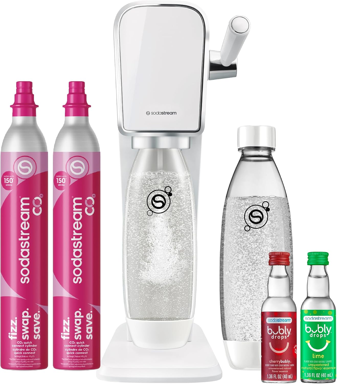 Torvani Store SodaStream ART スパークリングウォーターメーカー、バリューバンドル、ソーダメーカー、クイックコネクト 60L CO2 シリンダー 2 本、食器洗い機対応 BPA フリーボトル 2 本、泡立つフレーバードロップ 2 個が含まれ、自分だけのペプシを作りましょう。