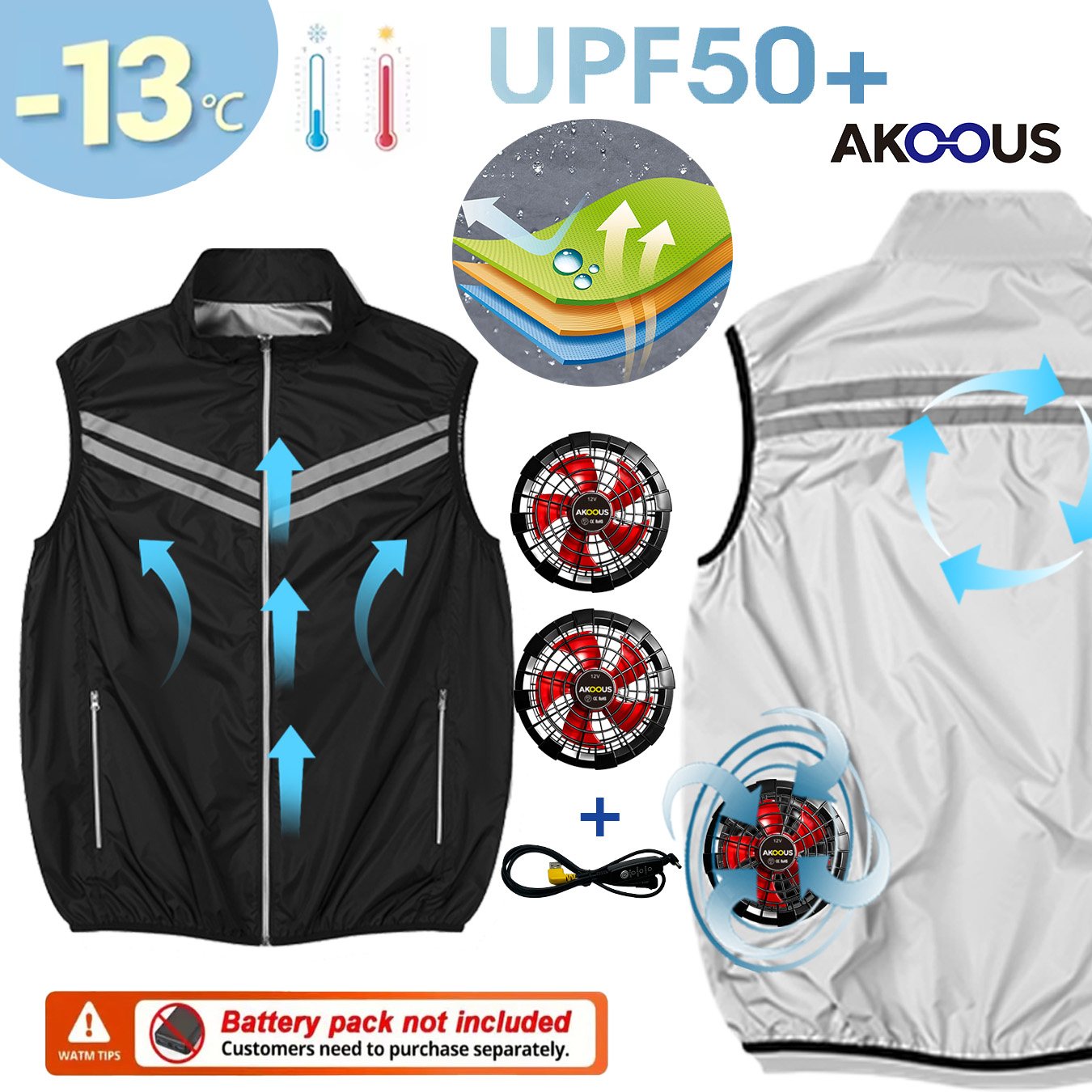 12 V/5 V USB 男性冷却ファンベストアイスフィール空調服夏の屋外キャンプ釣りハイキングチョッキ