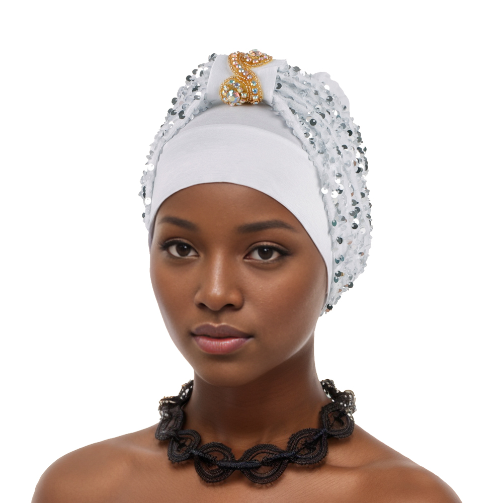 輝くダイヤモンドスパンコール女性のターバンキャップアフリカ帽子 Headtie ボンネットイスラム教徒帽子トップ結び目ヘッドキャップ Turbante Mejur
