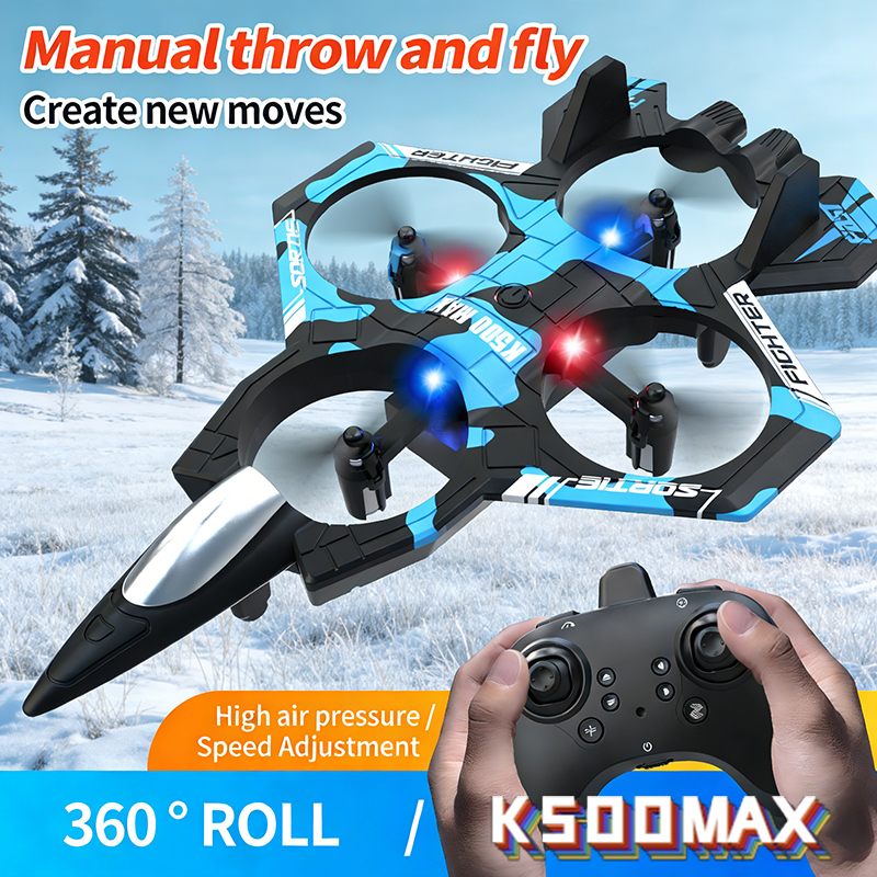 K500 MAX RC 飛行機戦闘機 2.4 グラムリモコンスタントグライダー 360 ° ローリングフライト飛行 EPP フォーム飛行機 LED おもちゃ付き子供用